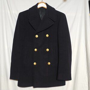 Vtg US Navy Coat, Man's Wool Kersey Peacoat - Blue / Gold Navy Buttons - 34R